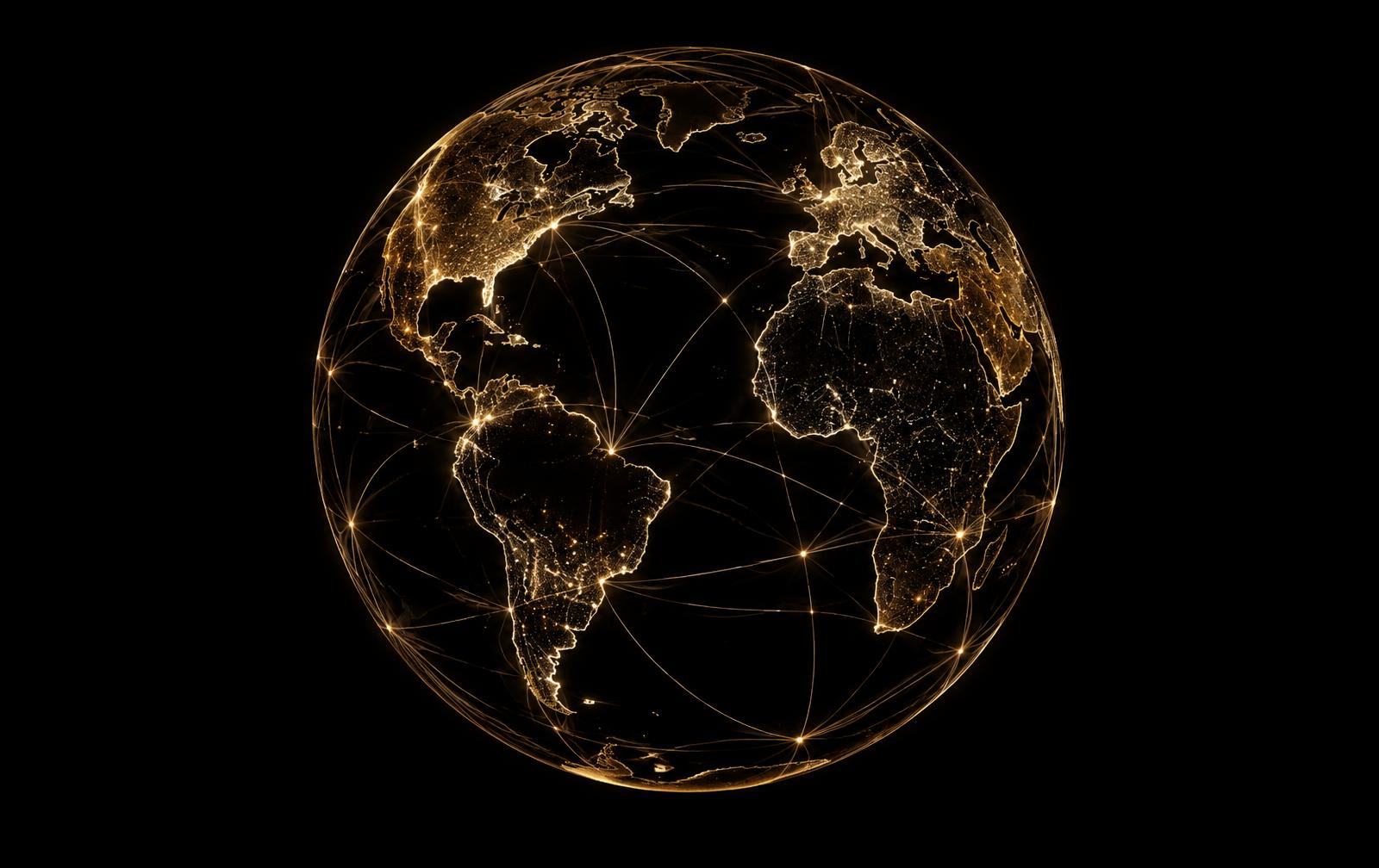 Abstract golden globe of connected light lines